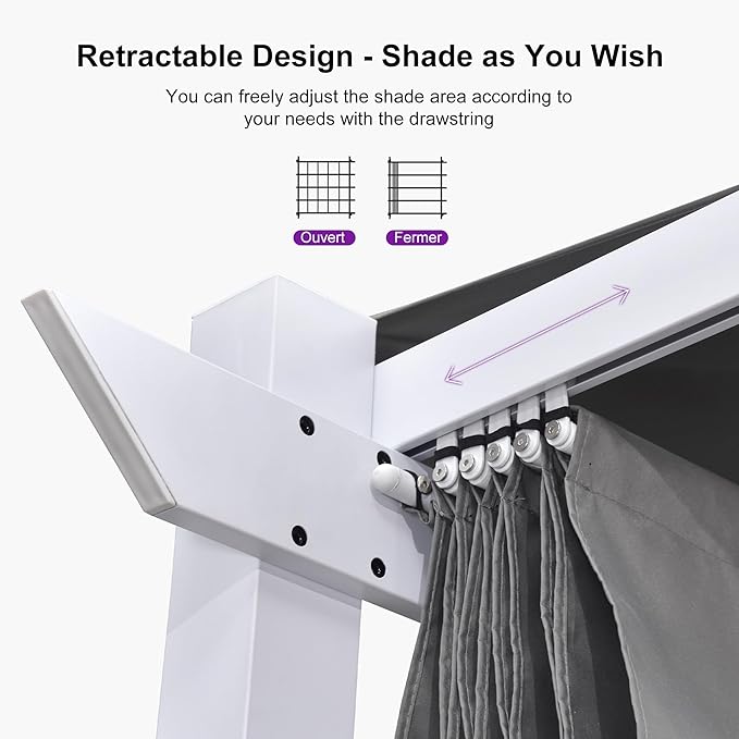 PURPLE LEAF 10' x 10' Outdoor Aluminum Pergola White Heavy-Duty Retractable - Image 4