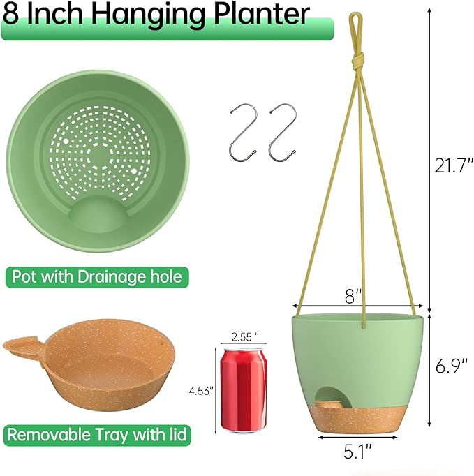ZMTECH 8 Inch Hanging Planters for Indoor Outdoor Plants, 2 Pack Self Watering - Image 2