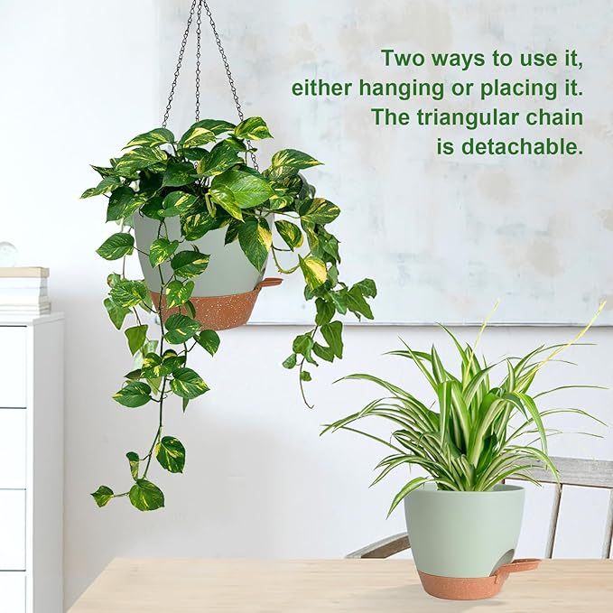 10/9/8 Inch Hanging Planter for Indoor Outdoor Plants, 3 Pack Self-Watering - Image 5