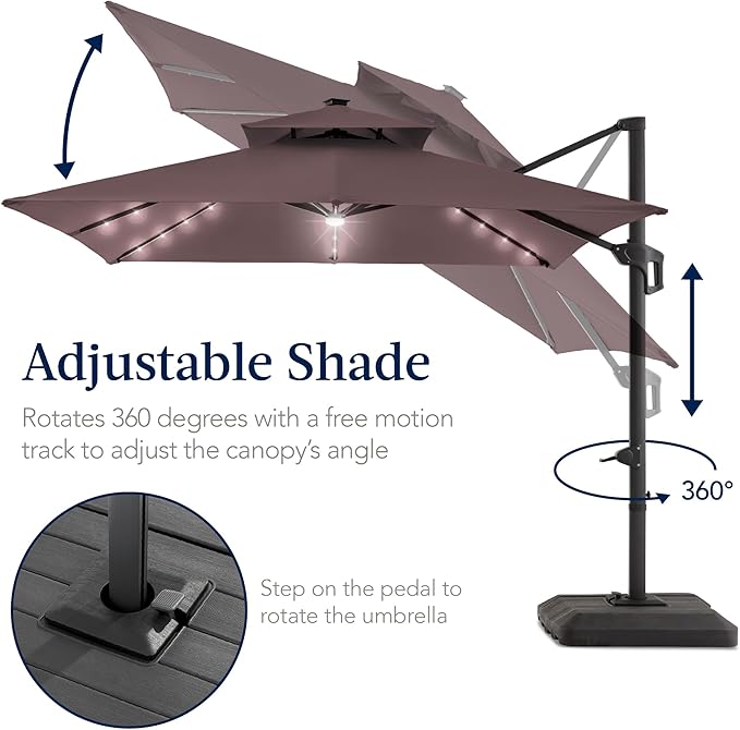 Best Choice Products 12x12ft LED Cantilever Patio Umbrella w/Base Included & - Image 5