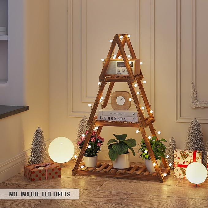 Wooden Plant Stand Indoor Outdoor, Christmas Tree Plant Shelf Indoor, 3 Tier - Image 5