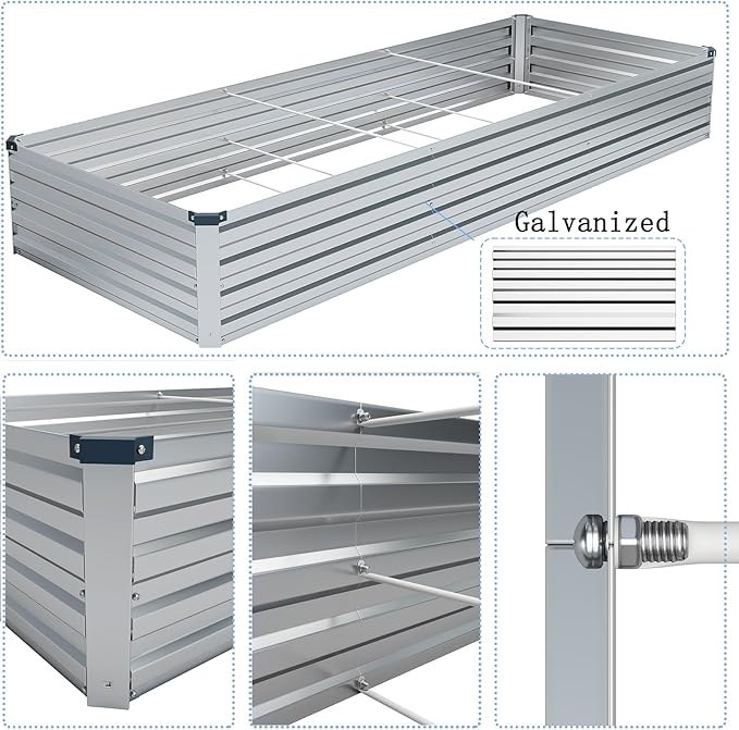 10×3×1FT Galvanized Raised Garden Bed Kit, Metal Planter Boxes, Large Outdoor - Image 3