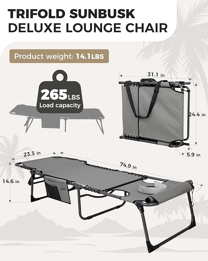 KingCamp Tanning Chair with Face Hole, Lounge Chairs Outdoor Folding Comfy - Image 2