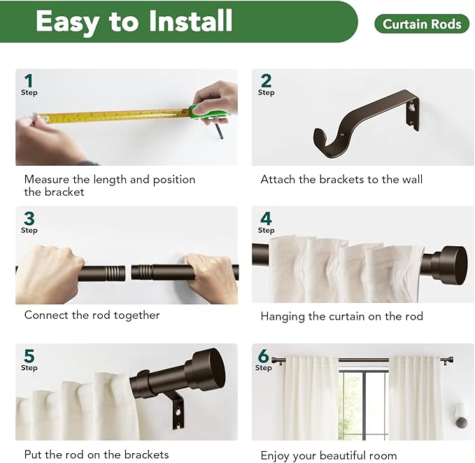Curtain Rods for Windows 28 to 48, 1 Inch Adjustable Heavy Duty Long Window - Image 9