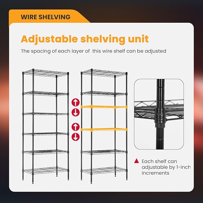 BestOffice Adjustable Wire Shelving Storage Shelves Heavy Duty Shelving Unit - Image 5