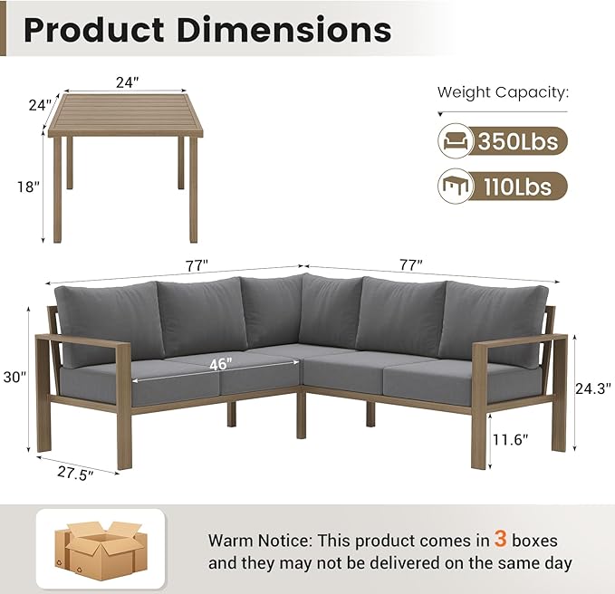 UDPATIO 6 Piece Patio Furniture Set, Faux Wood Metal Outdoor Sectional Sofa - Image 7