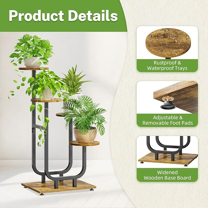 iDavosic.ly 4 Tier Plant Stand Indoor, Corner Tiered Multiple Flower Holder - Image 4
