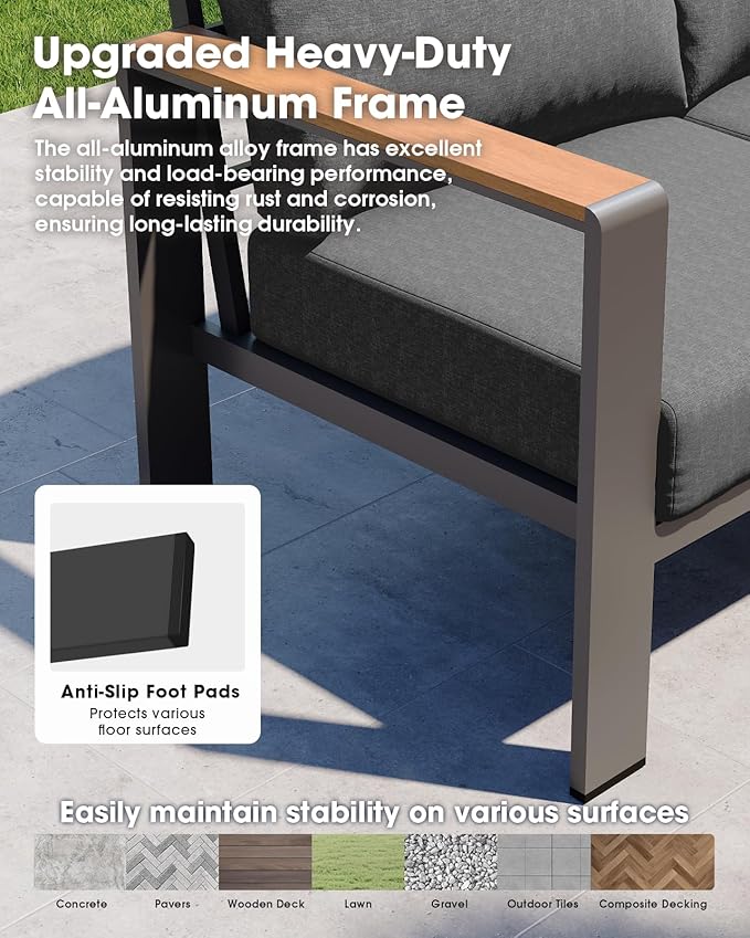 Aluminum Outdoor Patio Furniture Loveseat, All-Weather Patio Conversation Sets - Image 5