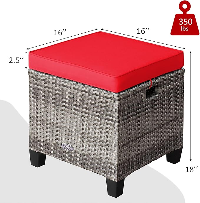 Tangkula 2 Pieces Patio Rattan Ottomans, Outdoor Wicker Footstool Footrest Seat - Image 3