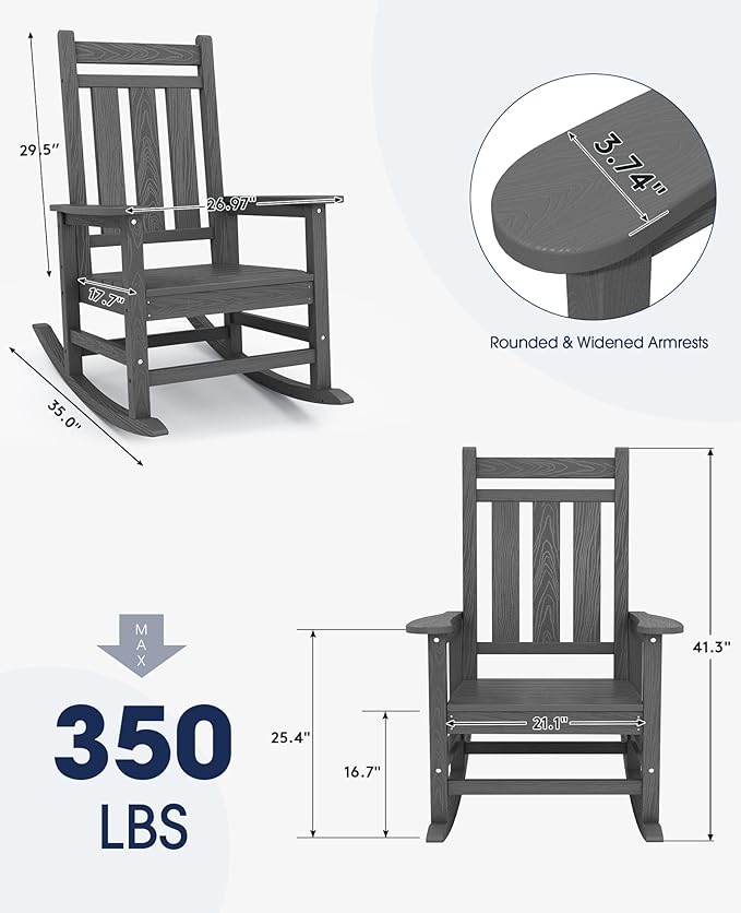KINGYES Oversized Outdoor Rocking Chair, All-Weather Patio Rocking Chairs - Image 3