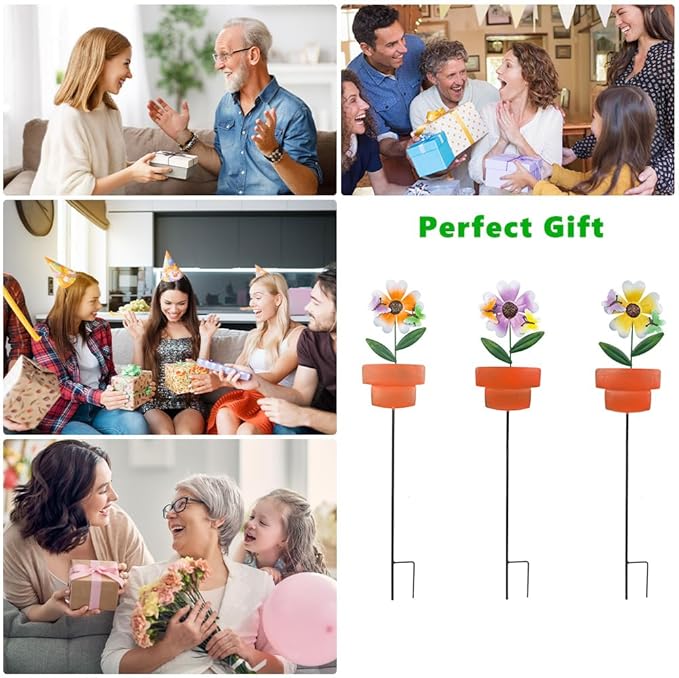Metal Garden Stakes Decor, 3 Pack Flowers Pot Decorative Garden Stakes - Image 8