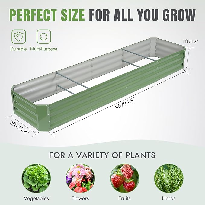 INNO STAGE 8×2×1ft Galvanized Raised Garden Bed Kit, Galvanized Planter Raised - Image 5