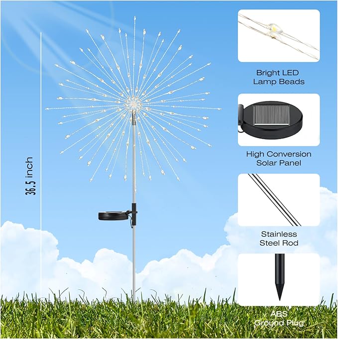 Garden Decor Solar Lights Outdoor, 155LED 8 Lighting Modes Pole Light - Image 2