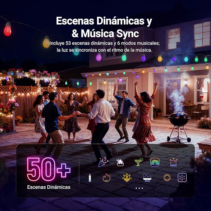 NEEWER 48ft Outdoor String Lights, App Control Smart AI RGBW Hanging Outside - Image 3