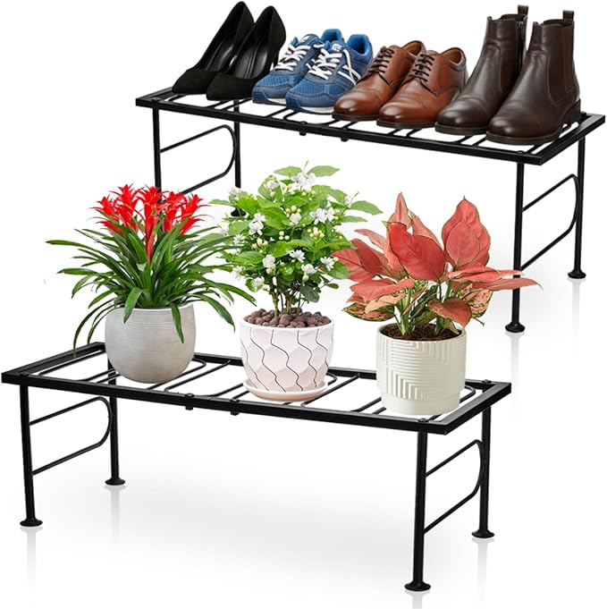 2 Pack Metal Plant Stand Indoor Outdoor, 1 Tier Heavy Duty Flower Pot Stands by YIMITEE