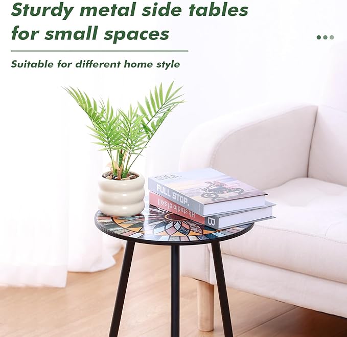 Party Zealot Metal Mosaic Round Side Tables Set of Two 13.4" Small Outdoor - Image 4