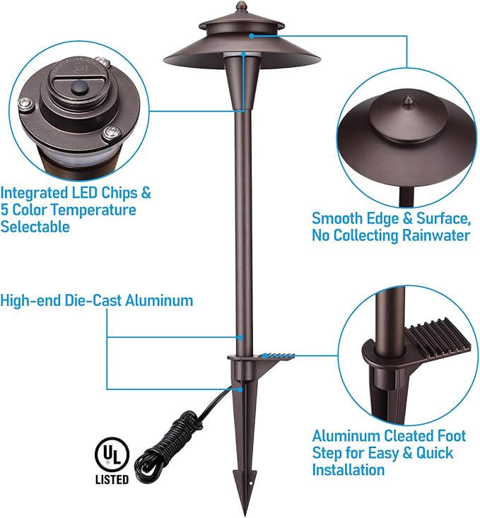 LEONLITE 5CCT Low Voltage Pathway Lights, 12-24V LED Landscape Path Light - Image 6