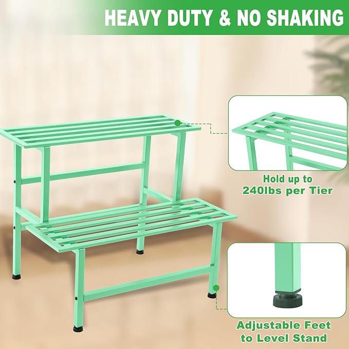 Metal Plant Stand Outdoor Plant Shelf Indoor, 2 Tier Heavy Duty Ladder Plant - Image 3