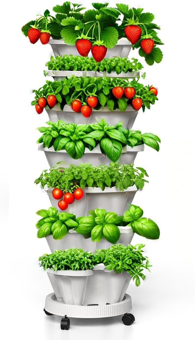 Strawberry Planters, 7 Tiered Vertical Stackable Planter, Herb Stacking Tower by Lykvrii