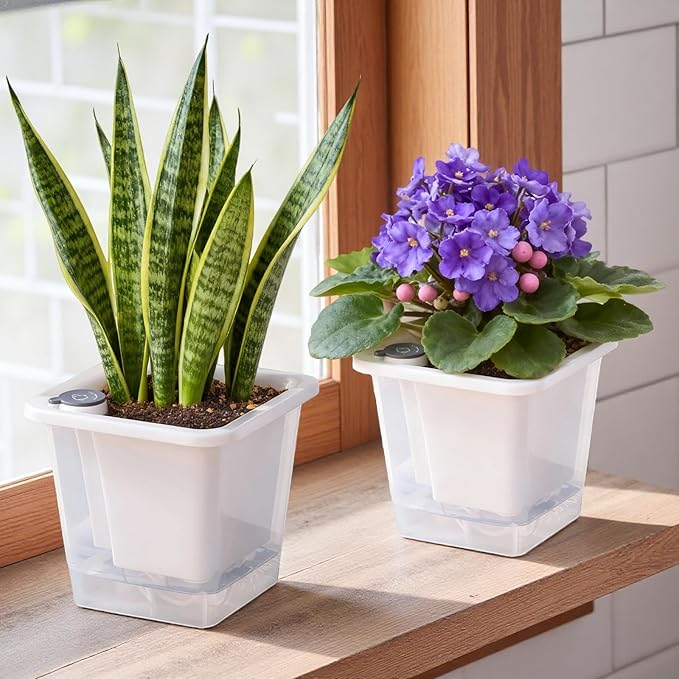 FAMZ Self Watering Pots for Indoor Plants 3 Pack，Clear Plant Pots - Image 4