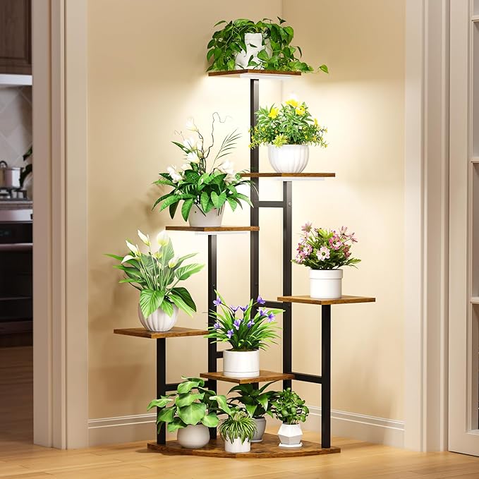 Corner Plant Stand Indoor with Grow Lights, 7 Tiered Plant Shelf Indoor - Image 8