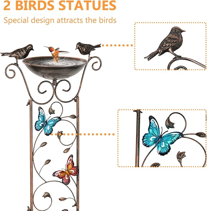 SUNNYPARK Bird Bath with Trellis Outdoor, Antique Garden Iron Trellis with - Image 2