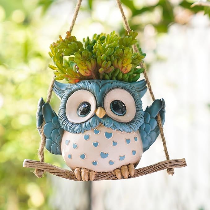 Swing Owl Hanging Planters for Indoor Plants, Cute Small Succulent Pots by Saysmile
