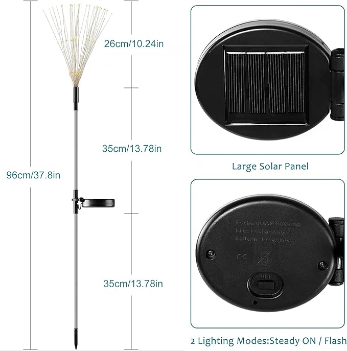 JJGoo Solar Firework Lights, 2 Pack 120 LEDs 2 Lighting Modes Solar Garden - Image 5