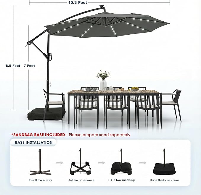 wikiwiki 10ft Solar LED Patio Umbrella - Image 5
