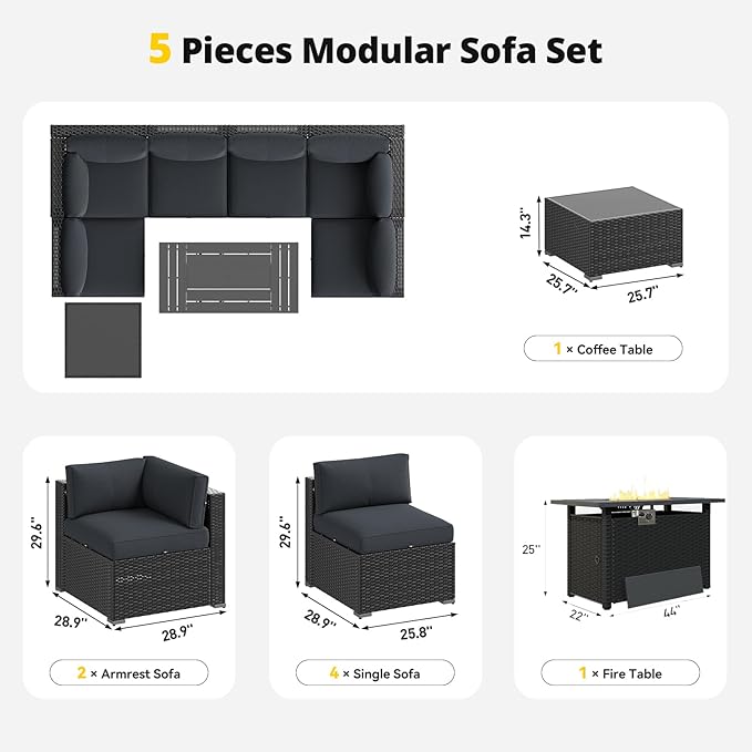 Aoxun Patio Furniture Set with Fire Pit Table, 8 Piece Outdoor Sectional Sofas - Image 7