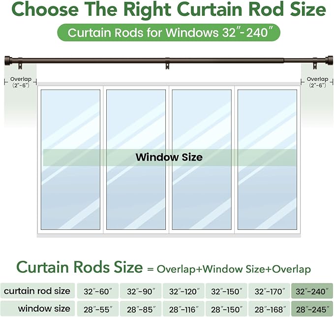 Curtain Rods for Windows 32 to 240, 1 Inch Adjustable Heavy Duty Long Window - Image 7