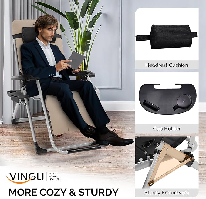 VINGLI Padded Zero Gravity Chair, Lounge Chair - Image 4