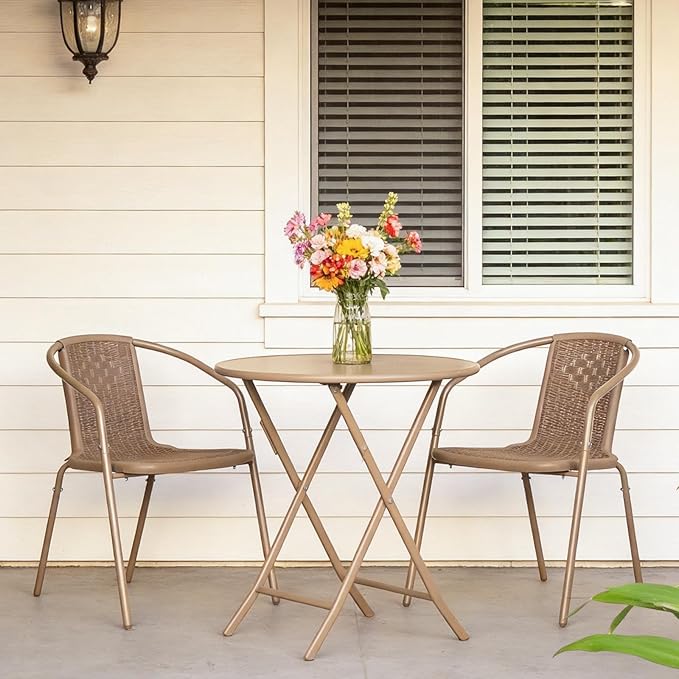 VINGLI PE Rattan Outdoor Dining Chairs Set of 2, Plastic Stackable Patio Chairs - Image 7