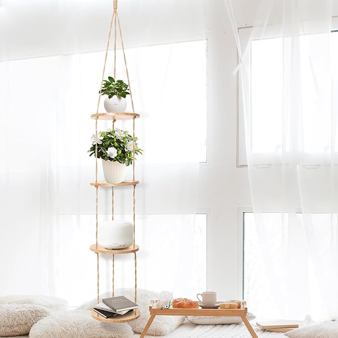 Hemp Rope Hanging Plant Shelf from Ceiling by YKBU