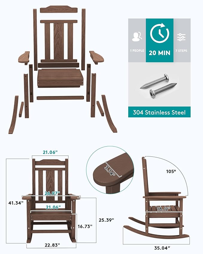 SERWALL Oversized Rocking Chair Outdoor, HDPE Outdoor Rocking Chair - Image 3
