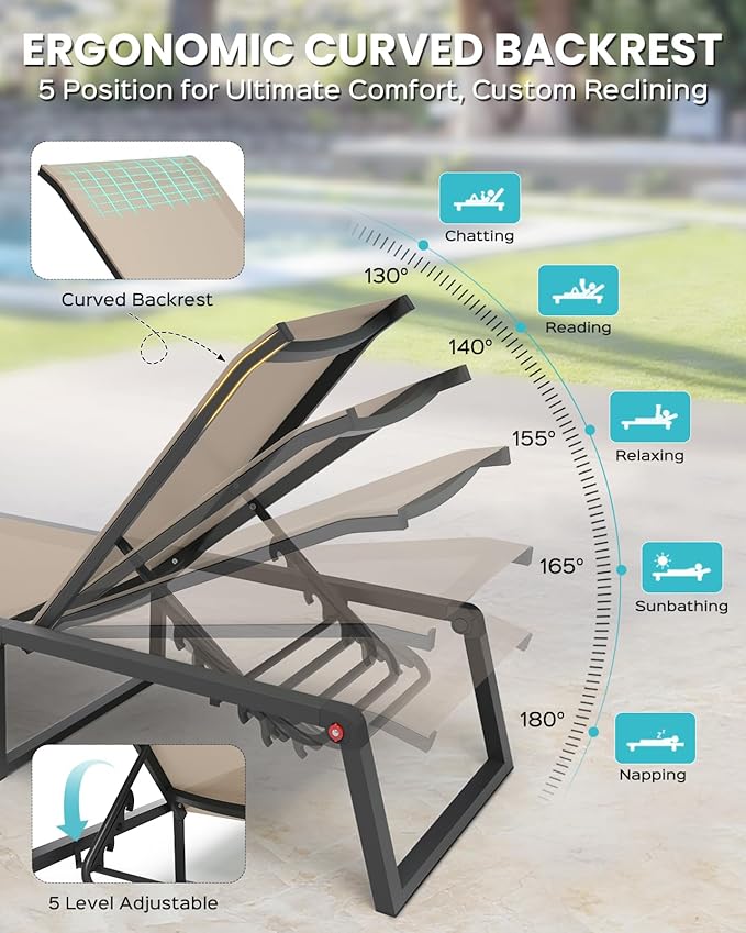 Aluminum Patio Chaise Lounge Set of 2 - Image 4