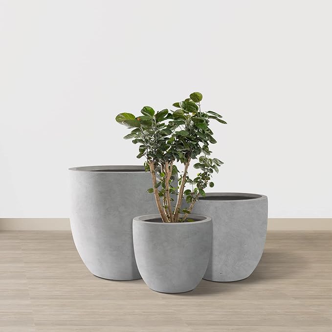 Kante 20", 13.4" Dia Round Concrete Planters, Outdoor Indoor Modern Decorative - Image 8