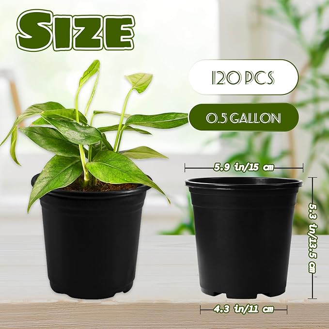 OJYUDD 120 Pcs 0.5 Gallon Black Plastic Plant Nursery Pots, Plant Seedling Pots - Image 2