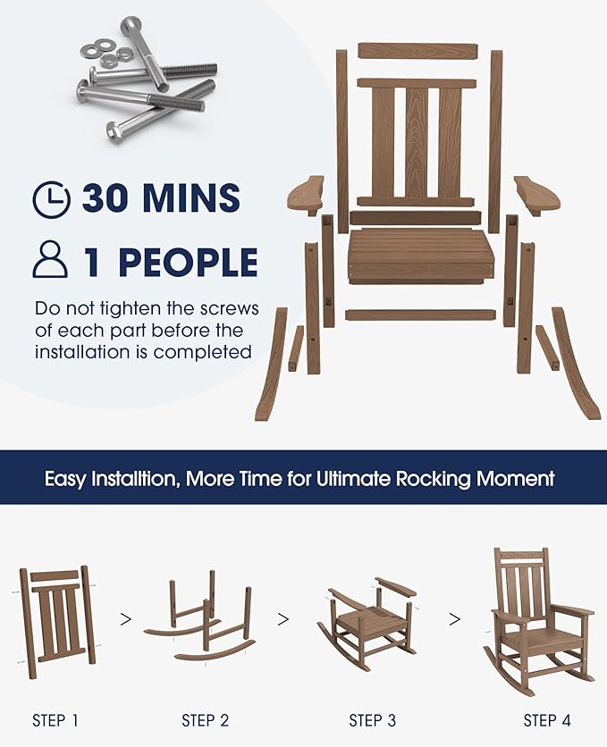 KINGYES Oversized Outdoor Rocking Chair Set of 6, All-Weather Patio Rocking - Image 6