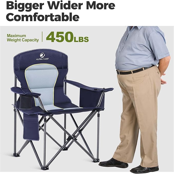 ALPHA CAMP Heavy Duty Camping Chair 500LBS Capacity, Oversized Folding Chair - Image 3