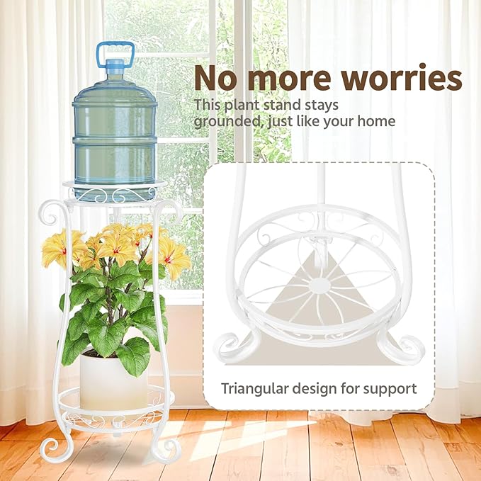 LASZOLA 2 Tier White Metal Plant Stand - Image 3