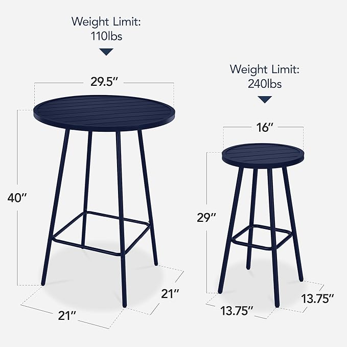 Best Choice Products 3-Piece Patio Dining Set, Bar Height, Outdoor Bistro Set - Image 2