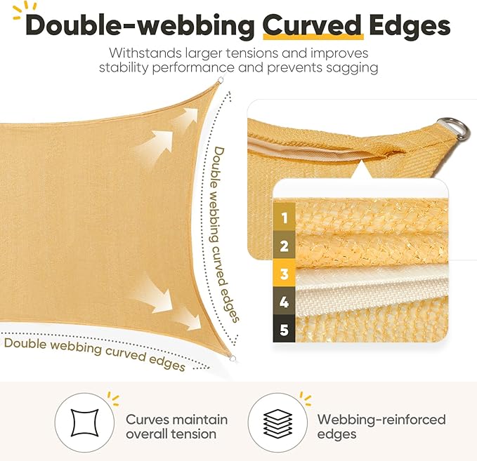 Quictent 20x16ft Rectangular Sun Shade Sail 185G HDPE Canopy 98% UV Block - Image 6