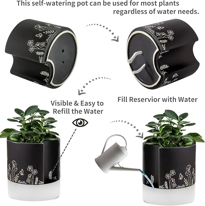 Nihow Self Watering Plant Pot: 8 Inch Ceramic Planter - Image 3
