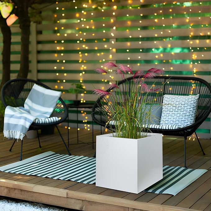 White Steel Planter Square Outdoor Planters Galvanized Steel Planter Box 24 - Image 7