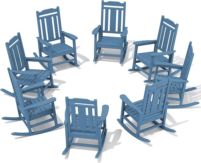 SERWALL Outdoor Rocking Chair Blue Set of 8, All Weather Patio Rocking Chair by SERWALL