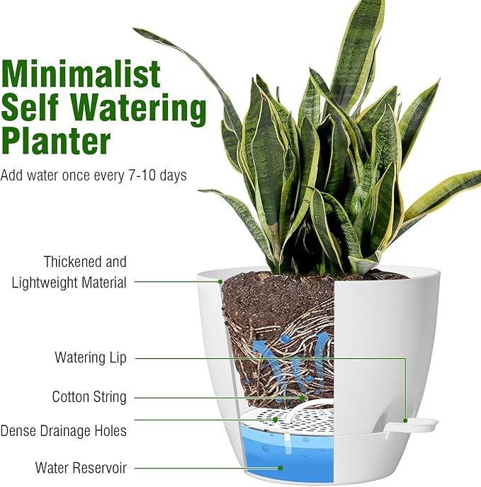 Large Self Watering Pots, 12/10/9 Plastic Planters - Image 4