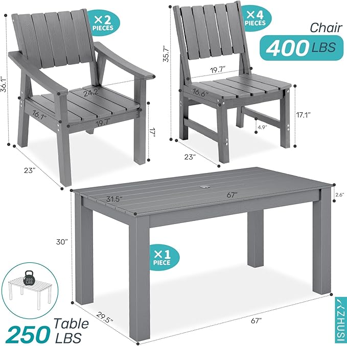 ZHUSI Patio Table and Chairs Set, HDPE Outdoor Dining Set - Image 2