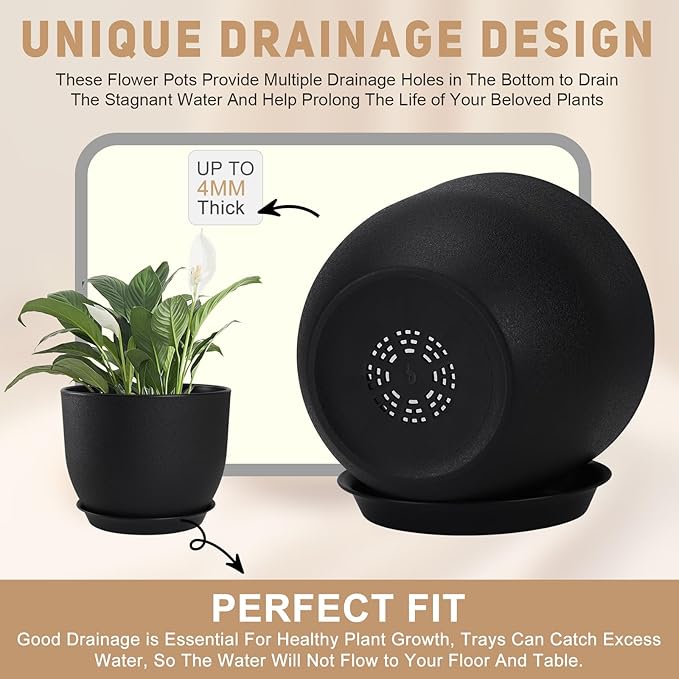 Plant Pots 10/9/8/7.5/7 inch Set of 5, Flower Pots - Image 3