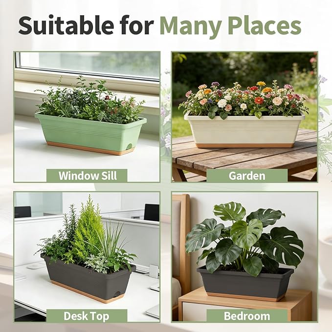 Window Box Planter, 6 Pack Plastic Vegetable Flower Window Planters Boxes 16 - Image 7